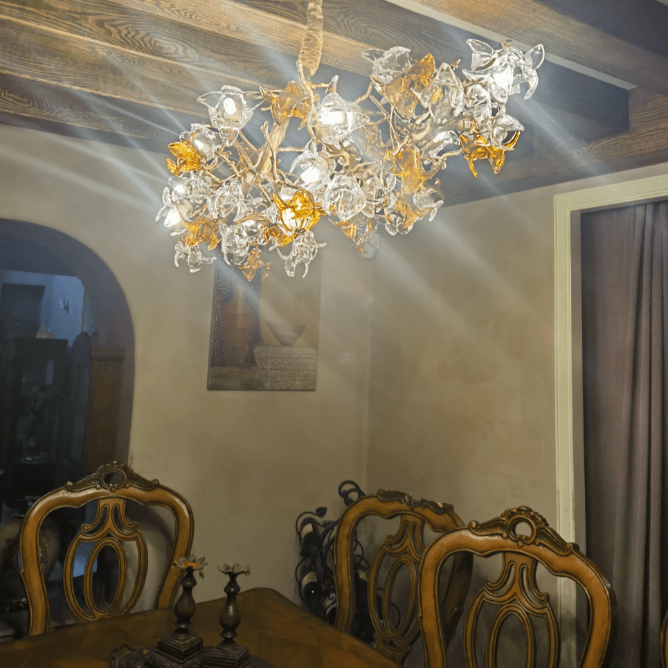 Designer Favorite Brass Branch Chandelier with Artistic Flower Glass for Dining Room Living Room and Kitchen Island - Round/12 Lights/D23.6"*H15.7"Warm LightBlushlighting