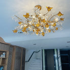 Designer Favorite Brass Branch Chandelier with Artistic Flower Glass for Dining Room Living Room and Kitchen Island - Round/12 Lights/D23.6"*H15.7"Warm LightBlushlighting