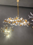 Designer Favorite Brass Branch Chandelier with Artistic Flower Glass for Dining Room Living Room and Kitchen Island - Round/12 Lights/D23.6"*H15.7"Warm LightBlushlighting