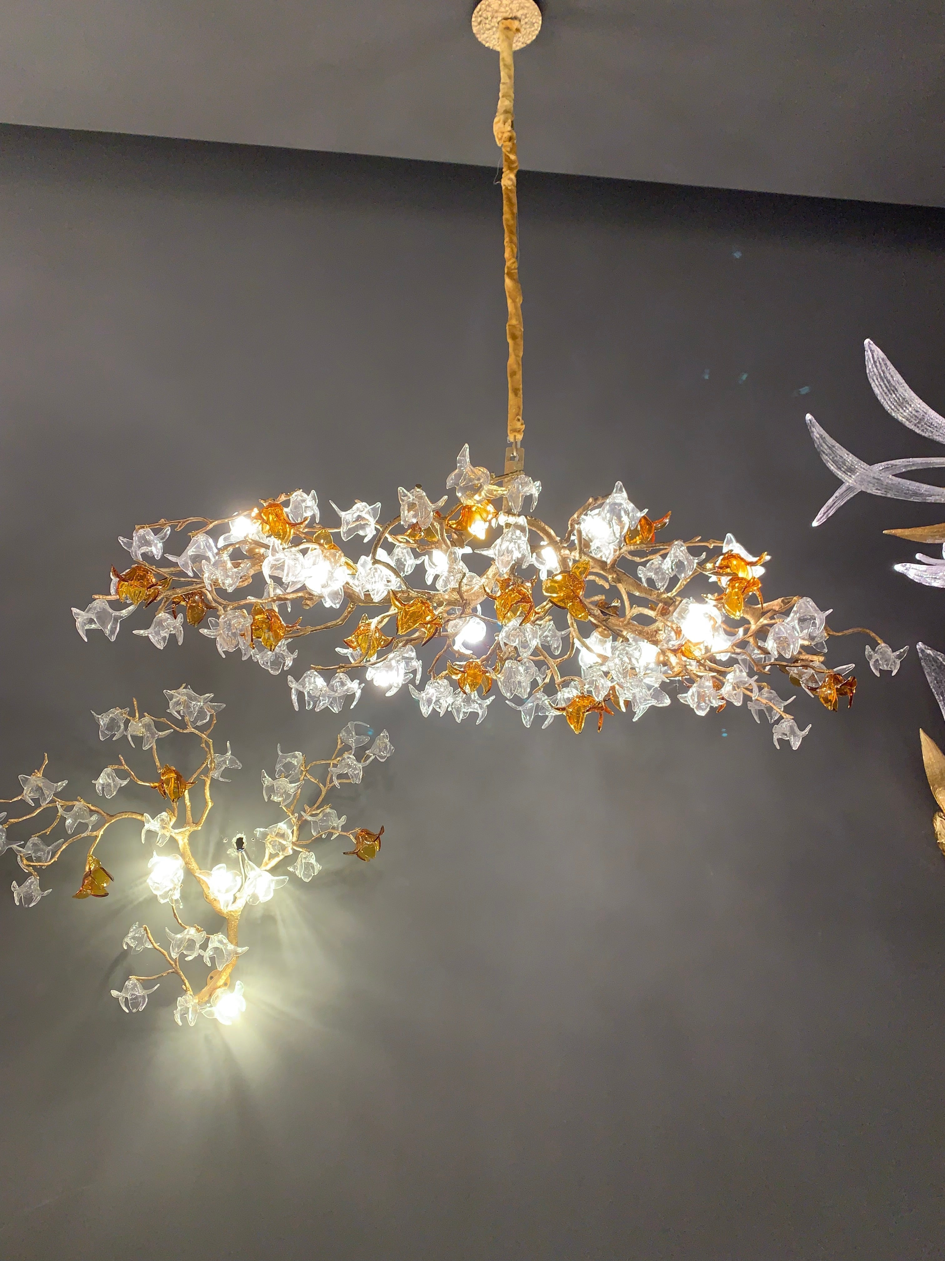 Designer Favorite Brass Branch Chandelier with Artistic Flower Glass for Dining Room Living Room and Kitchen Island - Round/12 Lights/D23.6"*H15.7"Warm LightBlushlighting