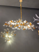 Designer Favorite Brass Branch Chandelier with Artistic Flower Glass for Dining Room Living Room and Kitchen Island - Round/12 Lights/D23.6"*H15.7"Warm LightBlushlighting