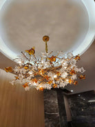 Designer Favorite Brass Branch Chandelier with Artistic Flower Glass for Dining Room Living Room and Kitchen Island - Round/12 Lights/D23.6"*H15.7"Warm LightBlushlighting
