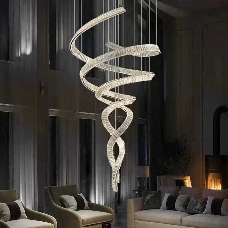 Designer Foyer Living Room Ceiling Light Fixture Stylish Spiral Crystal Chandelier for Hotel Entrance - D39.4"*H98.4"/47kgWith CanopyWarm LightBlushlighting