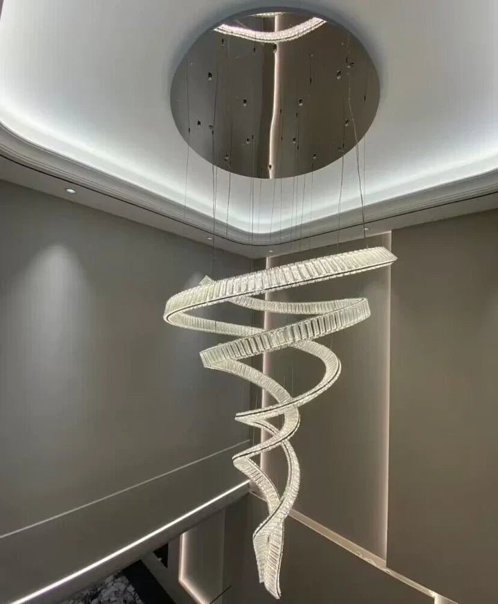 Designer Foyer Living Room Ceiling Light Fixture Stylish Spiral Crystal Chandelier for Hotel Entrance - Blushlighting