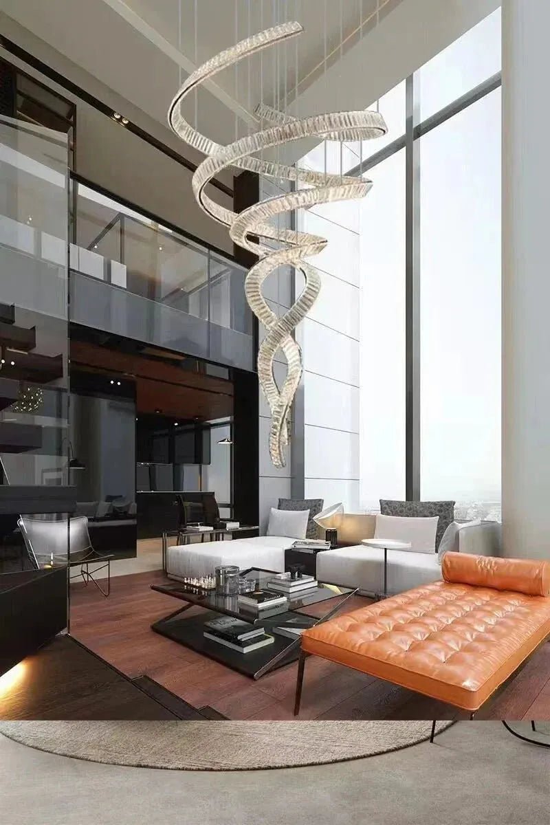 Designer Foyer Living Room Ceiling Light Fixture Stylish Spiral Crystal Chandelier for Hotel Entrance - D39.4"*H98.4"/47kgWith CanopyWarm LightBlushlighting