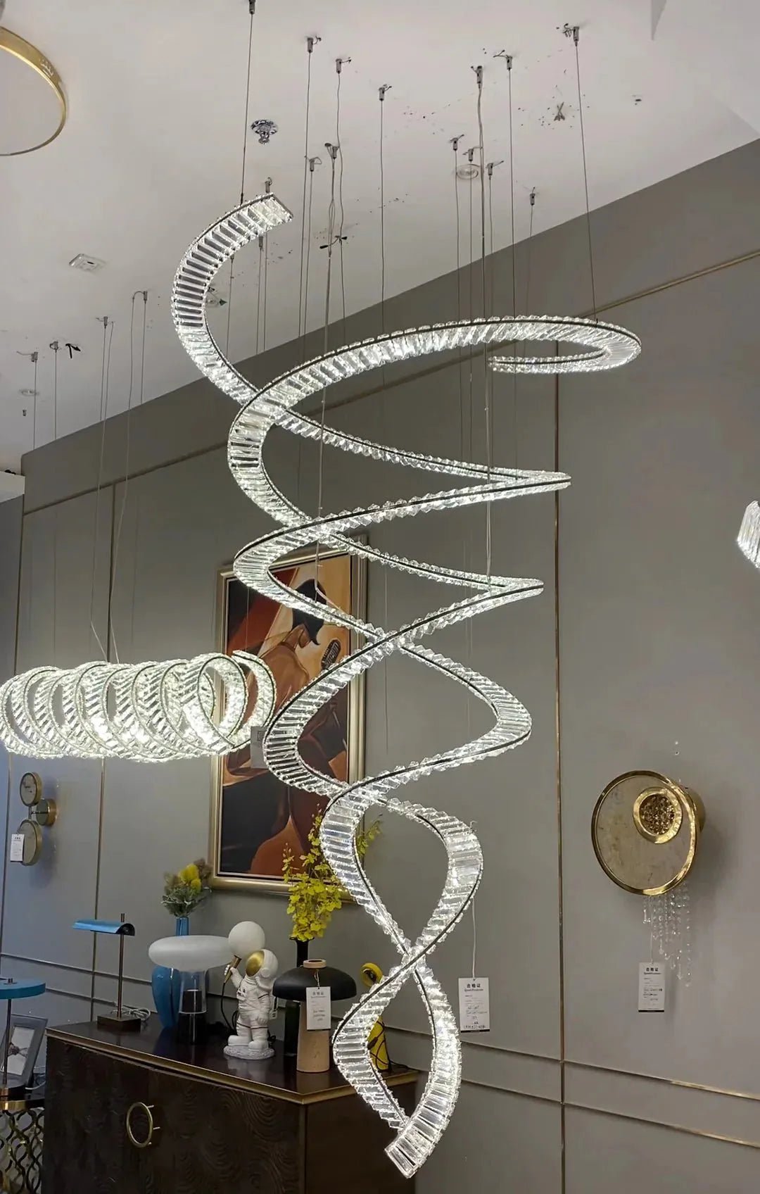 Designer Foyer Living Room Ceiling Light Fixture Stylish Spiral Crystal Chandelier for Hotel Entrance - D39.4"*H98.4"/47kgWith CanopyWarm LightBlushlighting