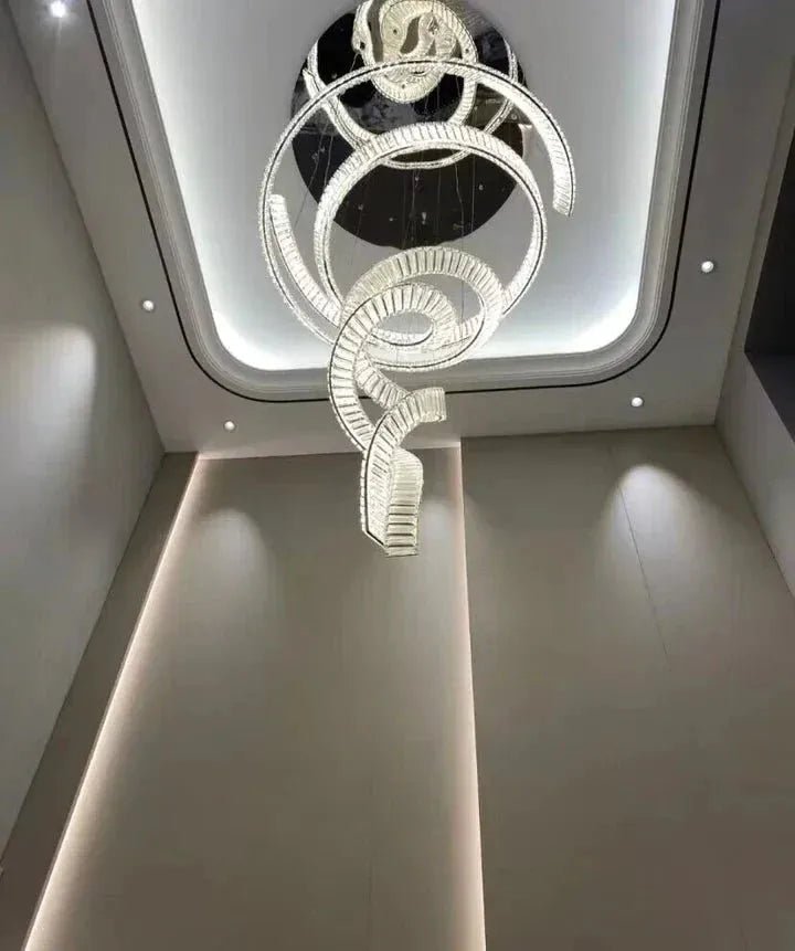 Designer Foyer Living Room Ceiling Light Fixture Stylish Spiral Crystal Chandelier for Hotel Entrance - D39.4"*H98.4"/47kgWith CanopyWarm LightBlushlighting