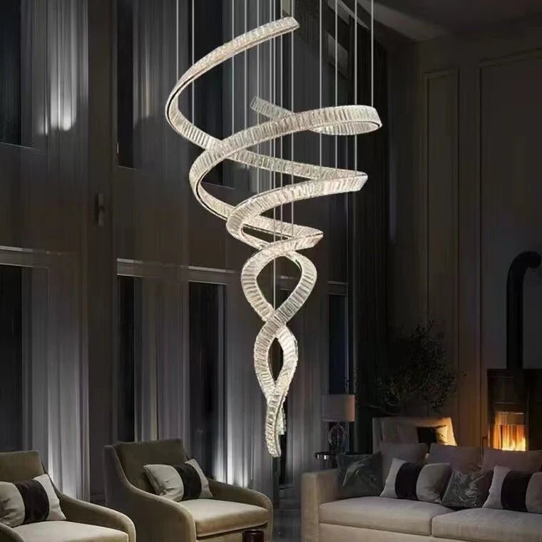 Designer Foyer Living Room Ceiling Light Fixture Stylish Spiral Crystal Chandelier for Hotel Entrance - Blushlighting
