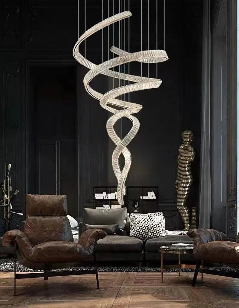 Designer Foyer Living Room Ceiling Light Fixture Stylish Spiral Crystal Chandelier for Hotel Entrance - D39.4"*H98.4"/47kgWith CanopyWarm LightBlushlighting