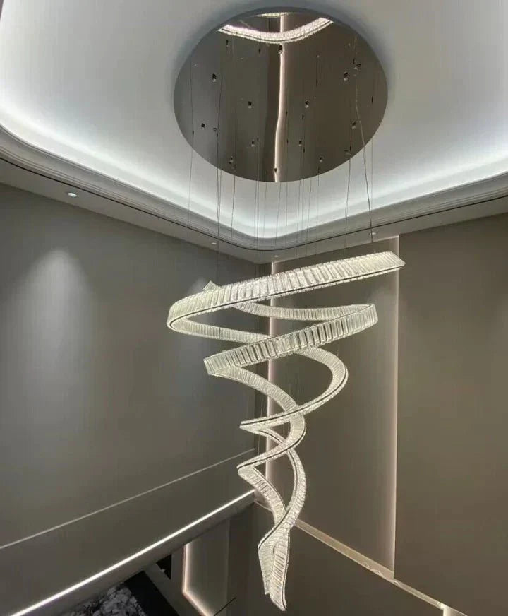 Designer Foyer Living Room Ceiling Light Fixture Stylish Spiral Crystal Chandelier for Hotel Entrance - Blushlighting