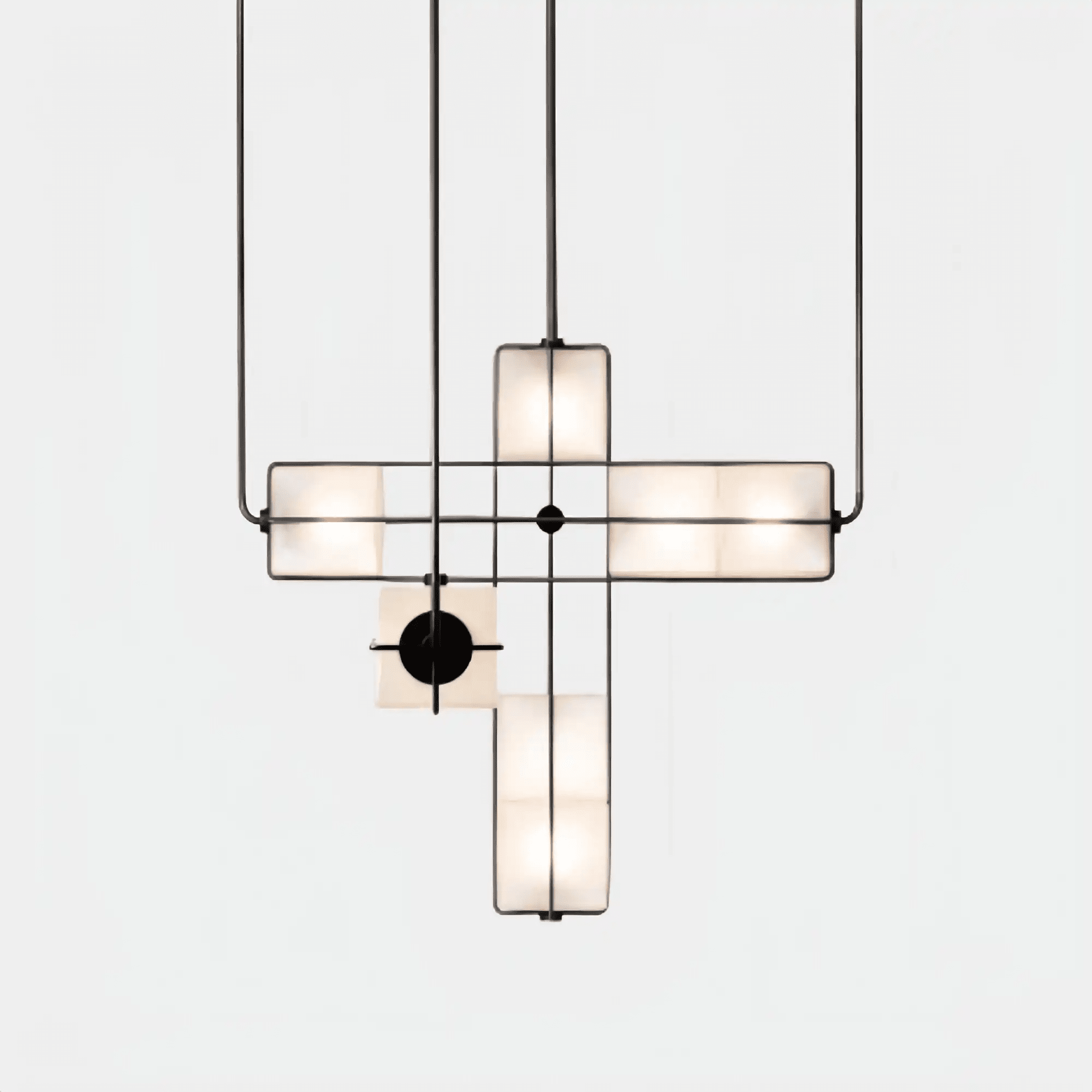 Designer Modern Geometric Grid - Form Handblown Glass Chandelier for Low Ceilings - L35.43"*W35.43"*H51.18"(90cm*90cm*H130cm)Warm LightBlushlighting