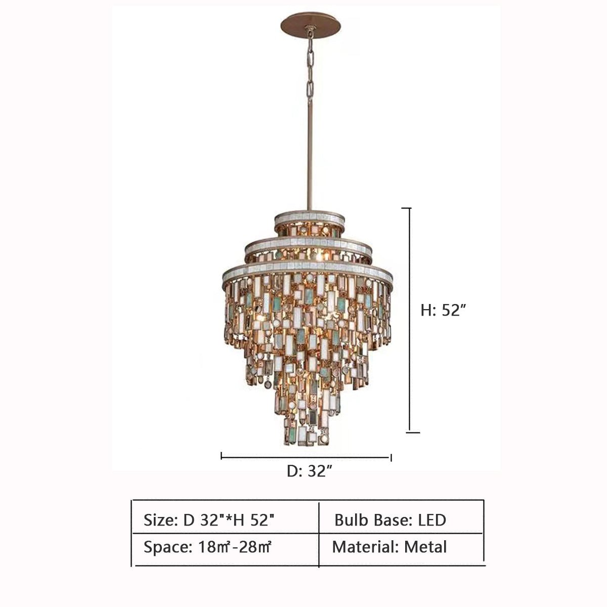 Designer Style Multi-tier Vintage Colorful Plaid Glass Chandelier for Hallway/Living Room/Foyer - D24.0"*H32.0"Blushlighting