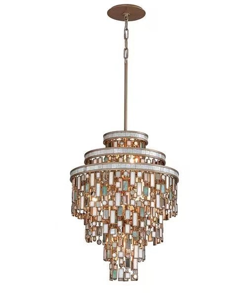 Designer Style Multi-tier Vintage Colorful Plaid Glass Chandelier for Hallway/Living Room/Foyer - D24.0"*H32.0"Blushlighting