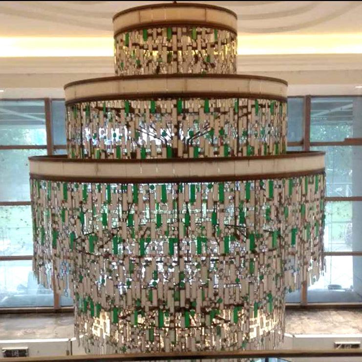 Designer Style Multi-tier Vintage Colorful Plaid Glass Chandelier for Hallway/Living Room/Foyer - D18.0"*H16.5"Blushlighting