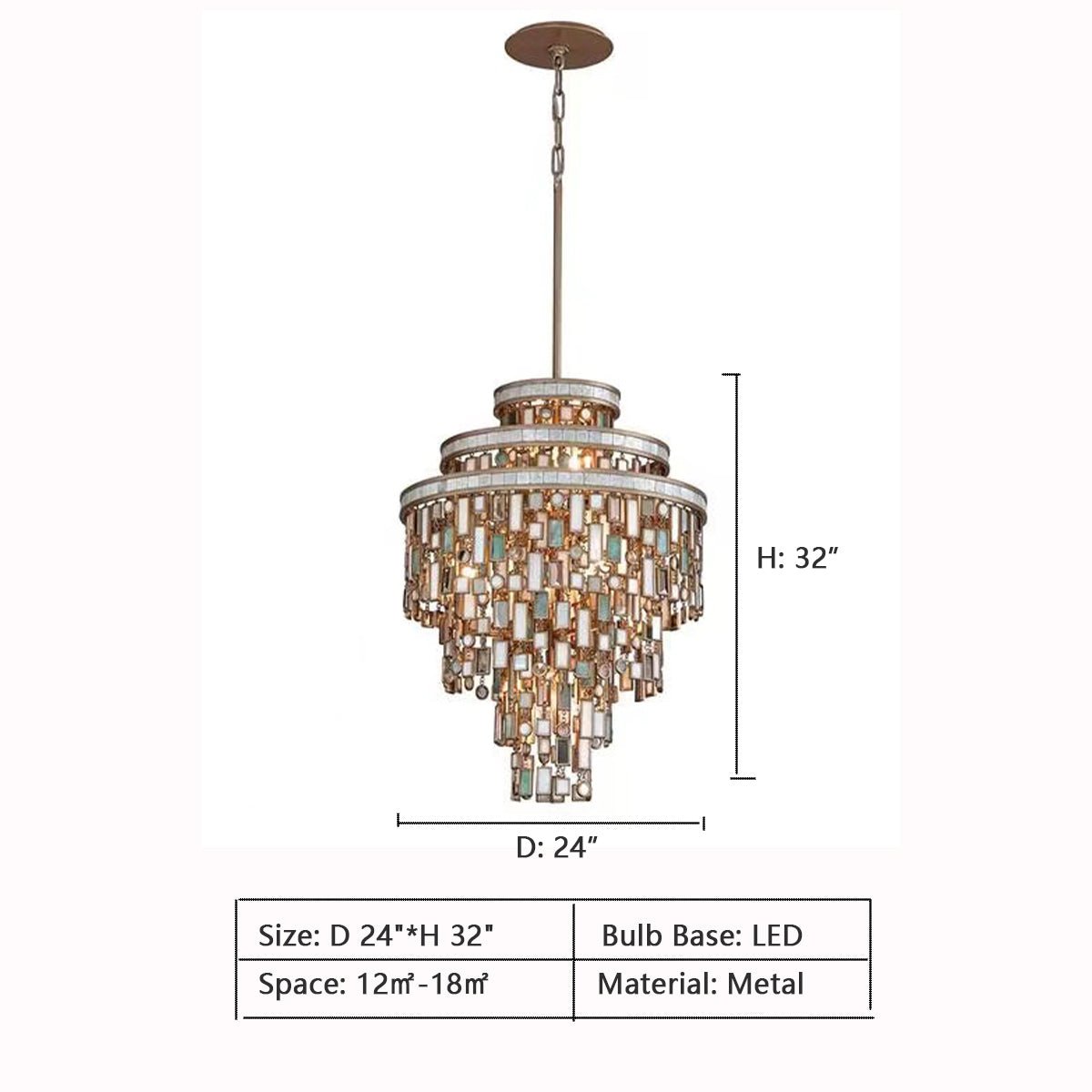 Designer Style Multi-tier Vintage Colorful Plaid Glass Chandelier for Hallway/Living Room/Foyer - D24.0"*H32.0"Blushlighting