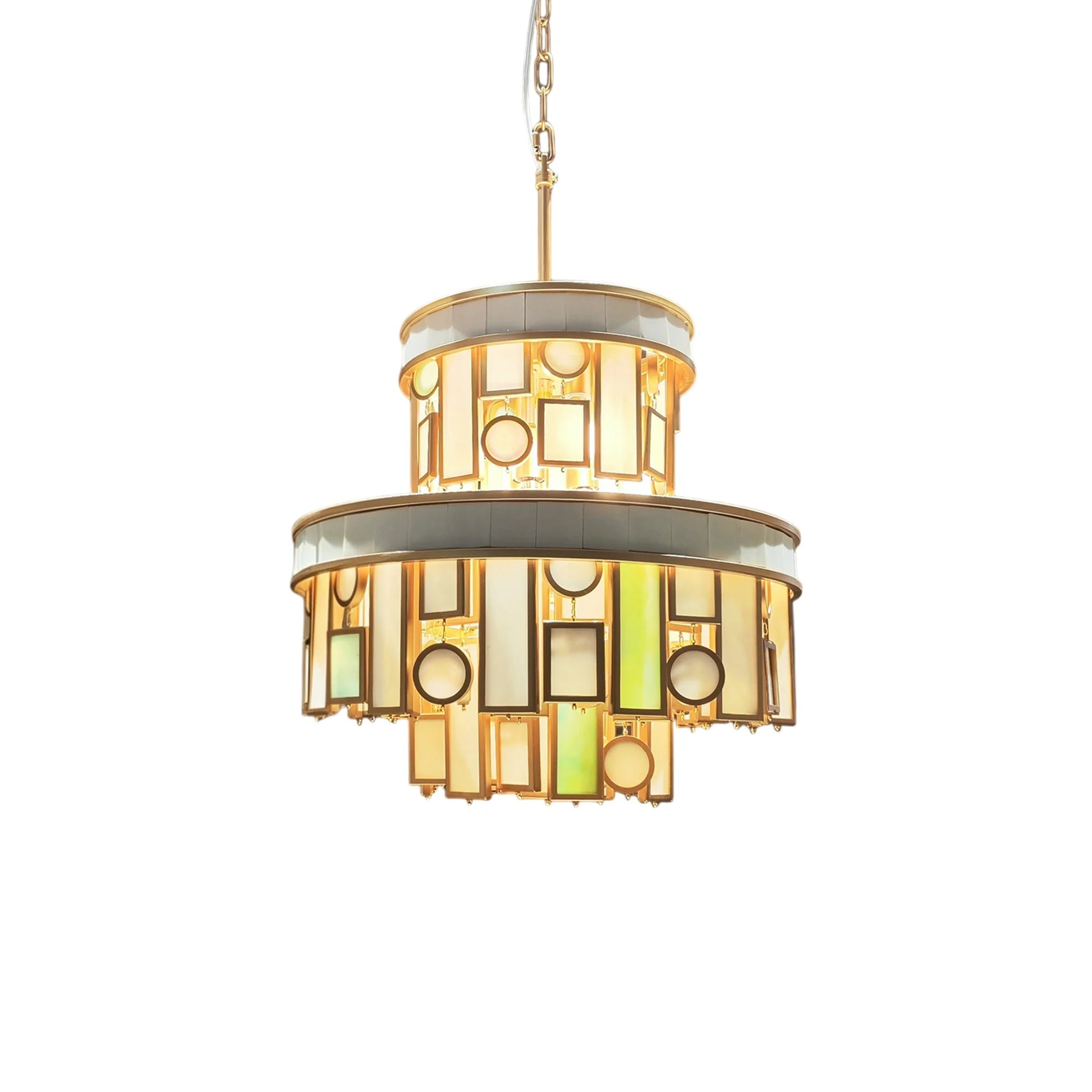 Designer Style Multi-tier Vintage Colorful Plaid Glass Chandelier for Hallway/Living Room/Foyer - D18.0"*H16.5"Blushlighting
