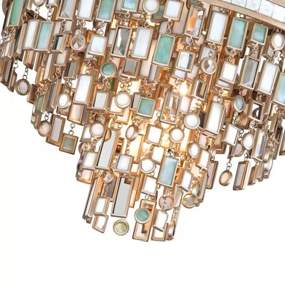Designer Style Multi-tier Vintage Colorful Plaid Glass Chandelier for Hallway/Living Room/Foyer - D32.0"*H52.0"Blushlighting
