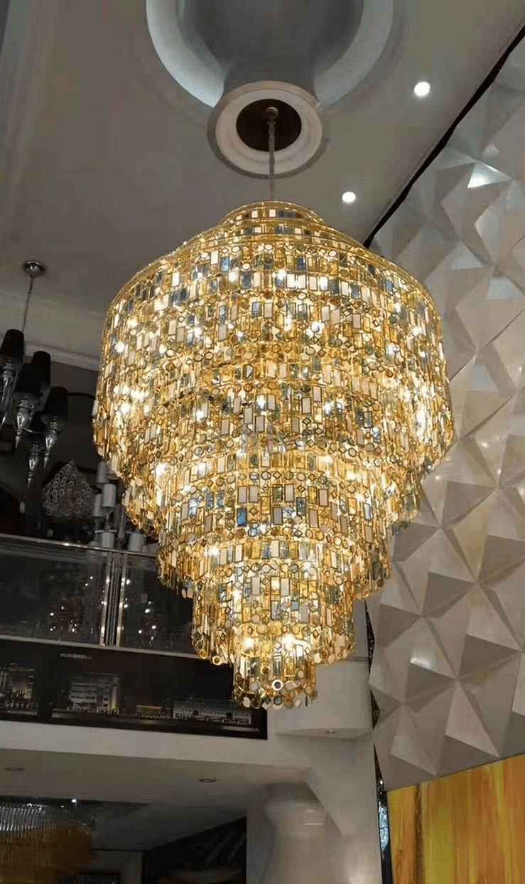 Designer Style Multi-tier Vintage Colorful Plaid Glass Chandelier for Hallway/Living Room/Foyer - D32.0"*H52.0"Blushlighting