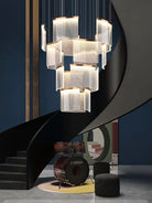 Designer Tile Chandelier For Foyer And High Ceiling Living Room - 11 Lights/D27.56‘*H118.1"White LightBlushlighting
