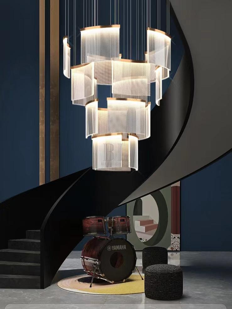 Designer Tile Chandelier For Foyer And High Ceiling Living Room - 11 Lights/D27.56‘*H118.1"White LightBlushlighting