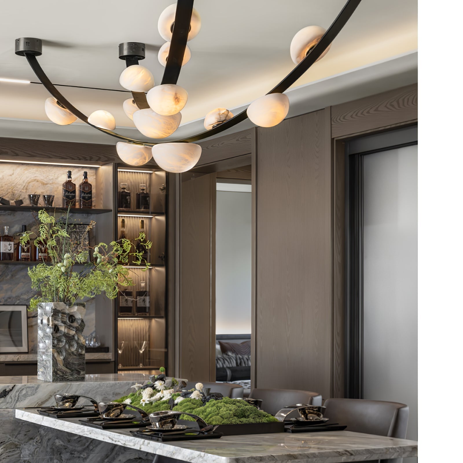 Dew Drops Alabaster Chandelier - L 188cm x H 120cm / L 74″ x H 47.2″Black & WhiteWarm LightBlushlighting