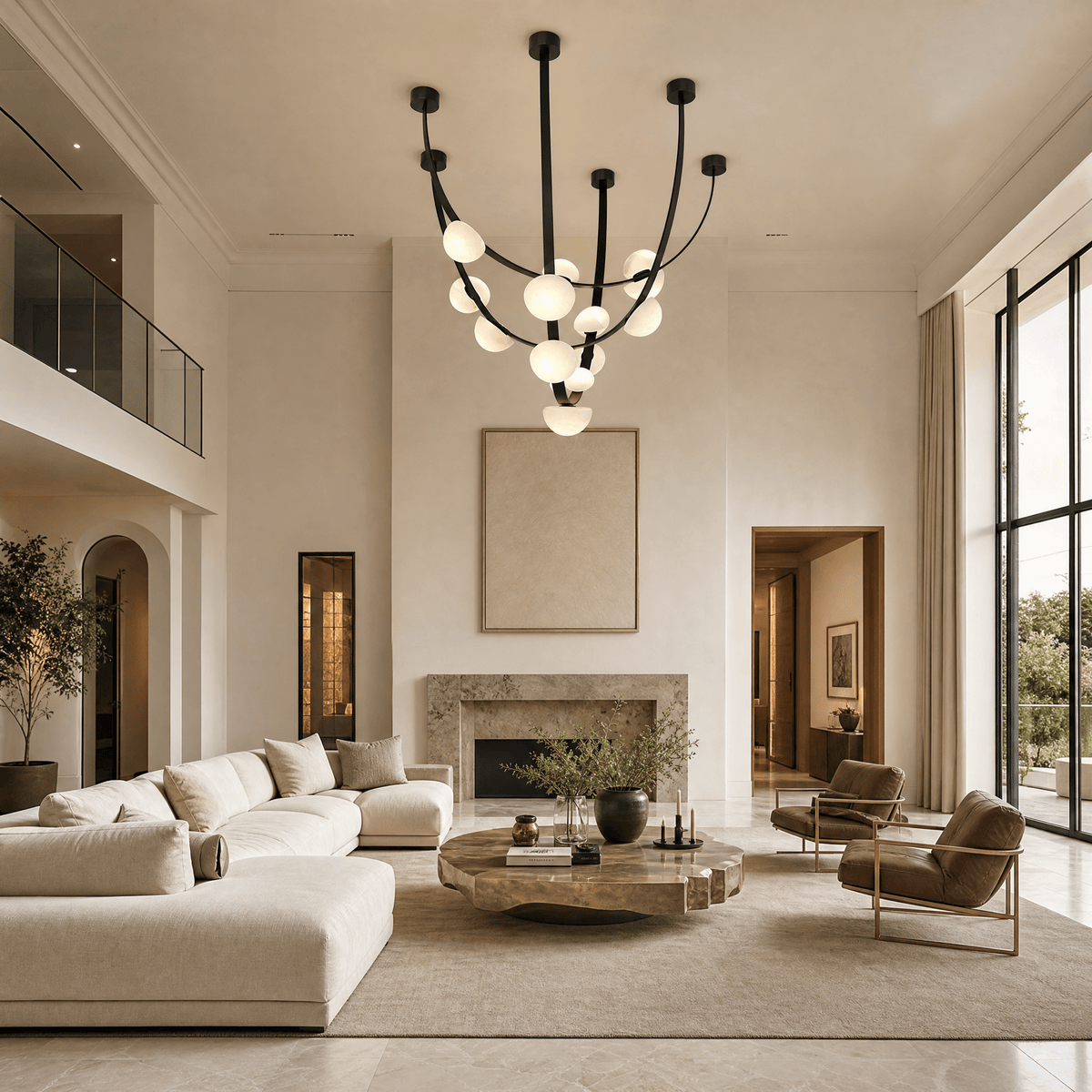 Dew Drops Alabaster LED Chandelier – Black White Warm Light - L 74″ x H 47.2″Black & WhiteWarm LightBlushlighting