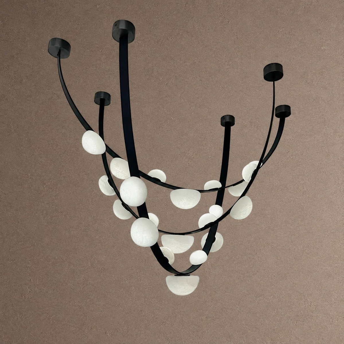 Dew Drops Alabaster LED Chandelier – Black White Warm Light - L 74″ x H 47.2″Black & WhiteWarm LightBlushlighting