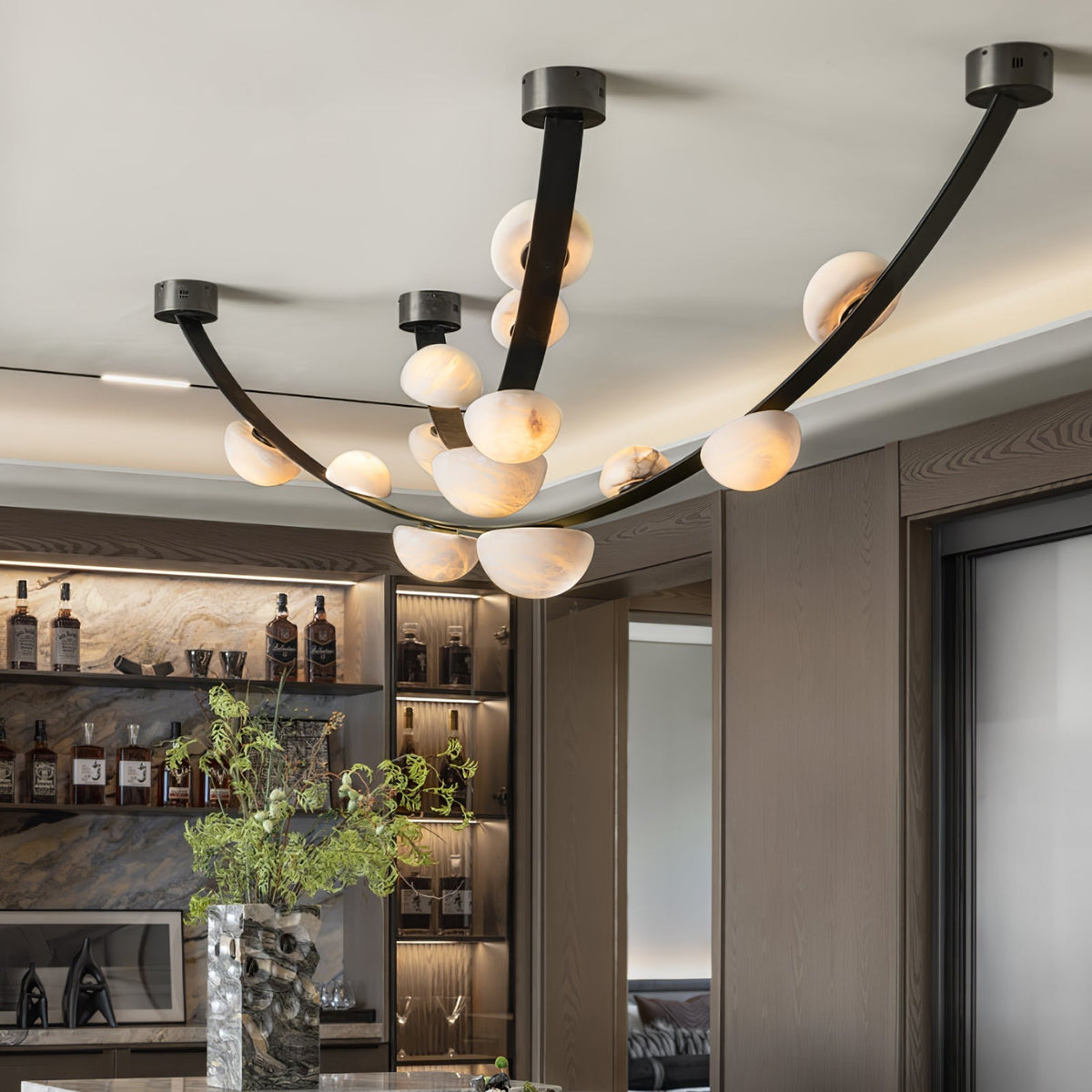 Dew Drops Alabaster LED Chandelier – Black White Warm Light - L 74″ x H 47.2″Black & WhiteWarm LightBlushlighting