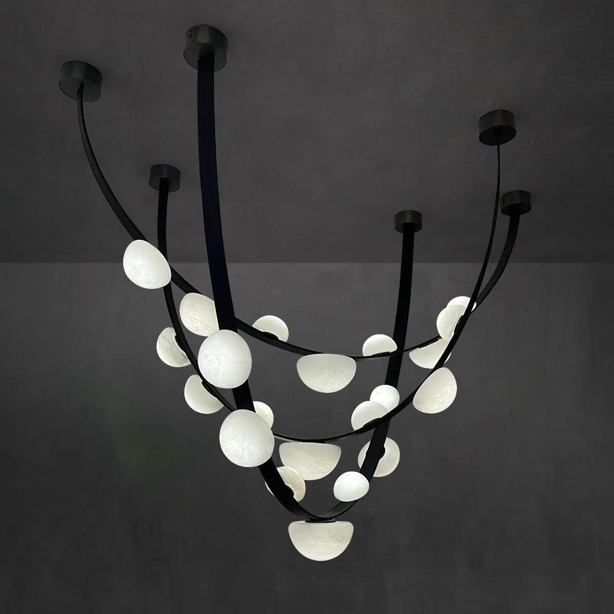 Dew Drops Alabaster LED Chandelier – Black White Warm Light - L 74″ x H 47.2″Black & WhiteWarm LightBlushlighting