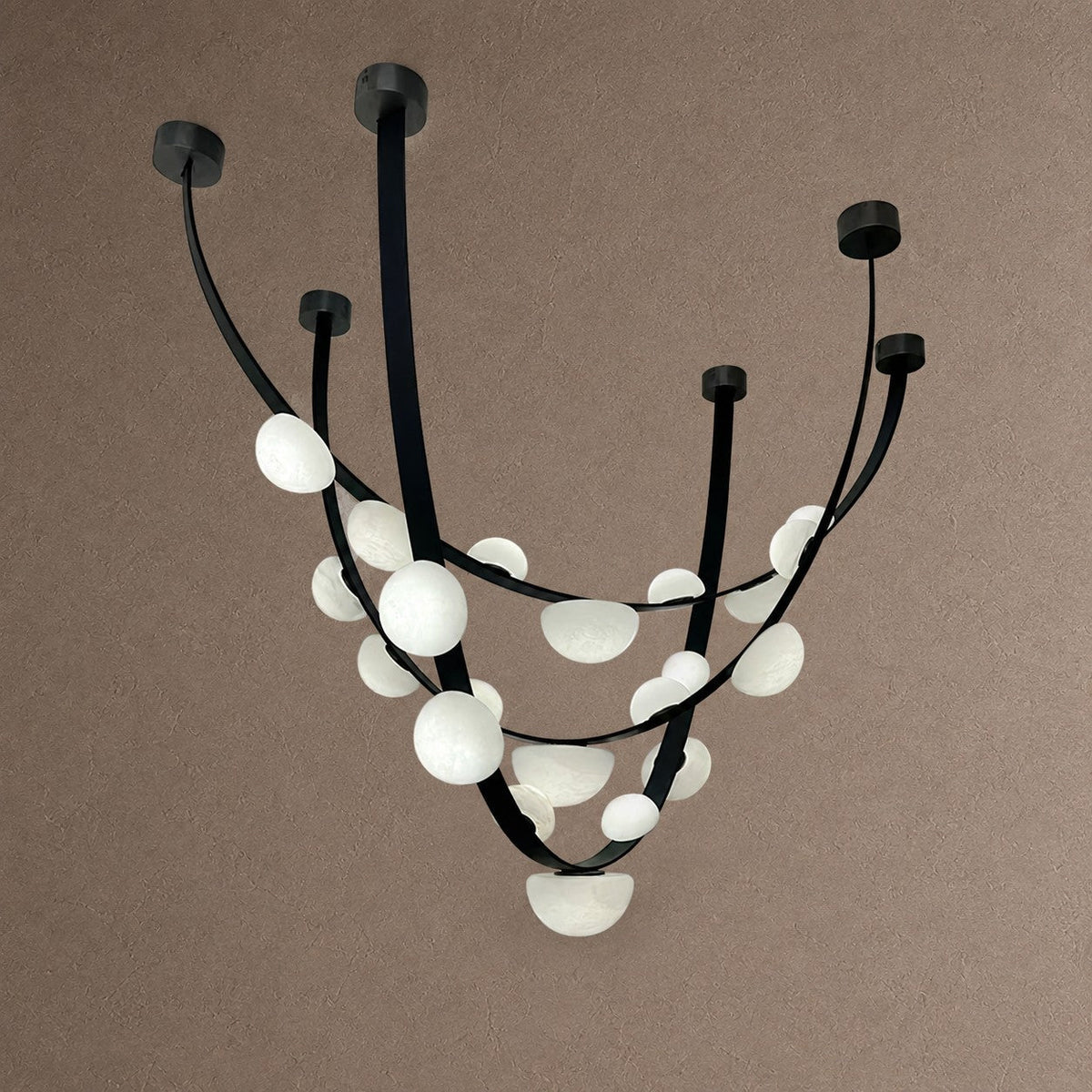 Dew Drops Alabaster LED Chandelier – Black White Warm Light - L 70.9″ x H 23.6″Black & WhiteWarm LightBlushlighting
