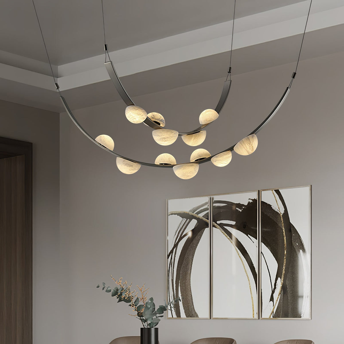 Dew Drops Alabaster LED Chandelier – Black White Warm Light - L 74″ x H 47.2″Black & WhiteWarm LightBlushlighting
