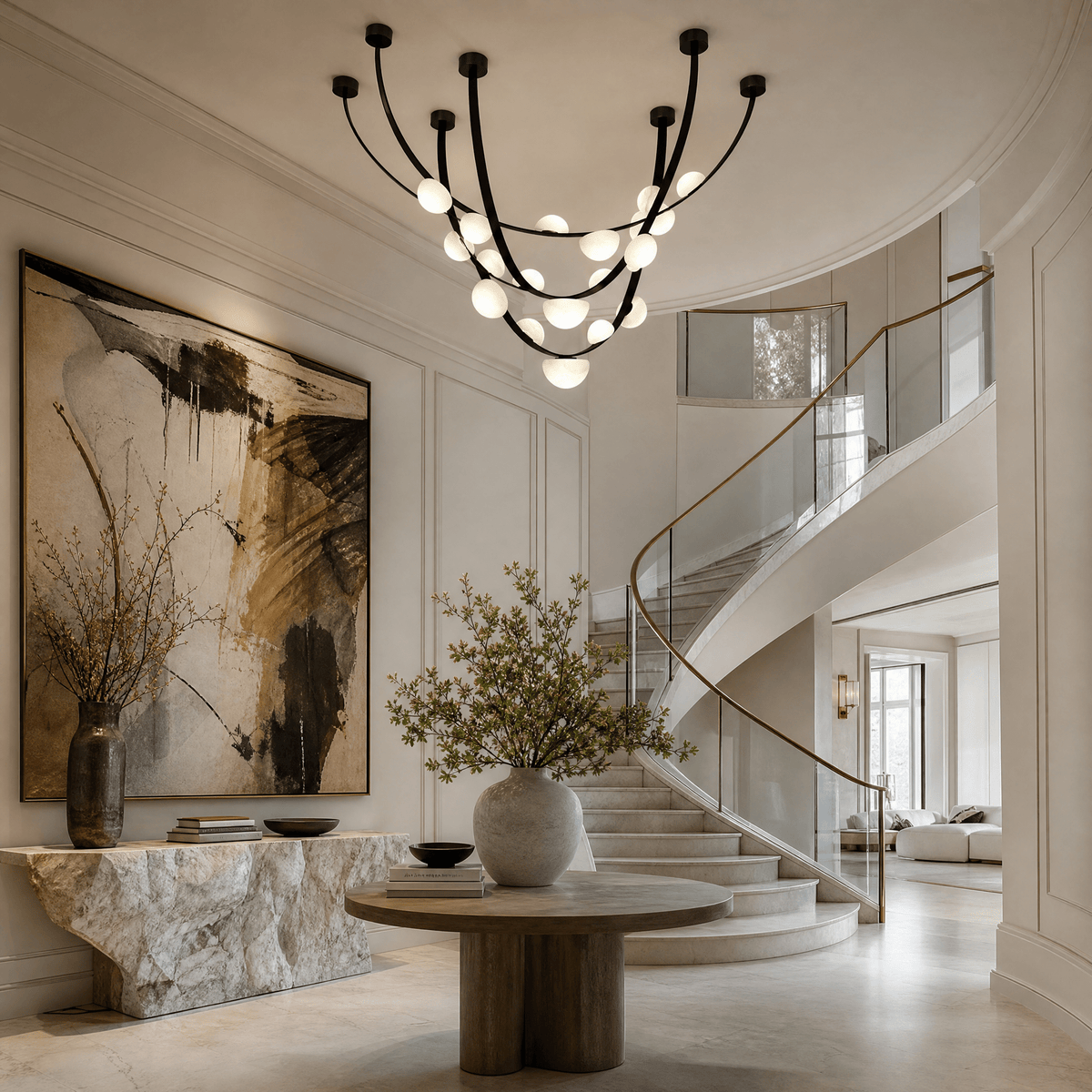 Dew Drops Alabaster LED Chandelier – Black White Warm Light - L 70.9″ x H 23.6″Black & WhiteWarm LightBlushlighting