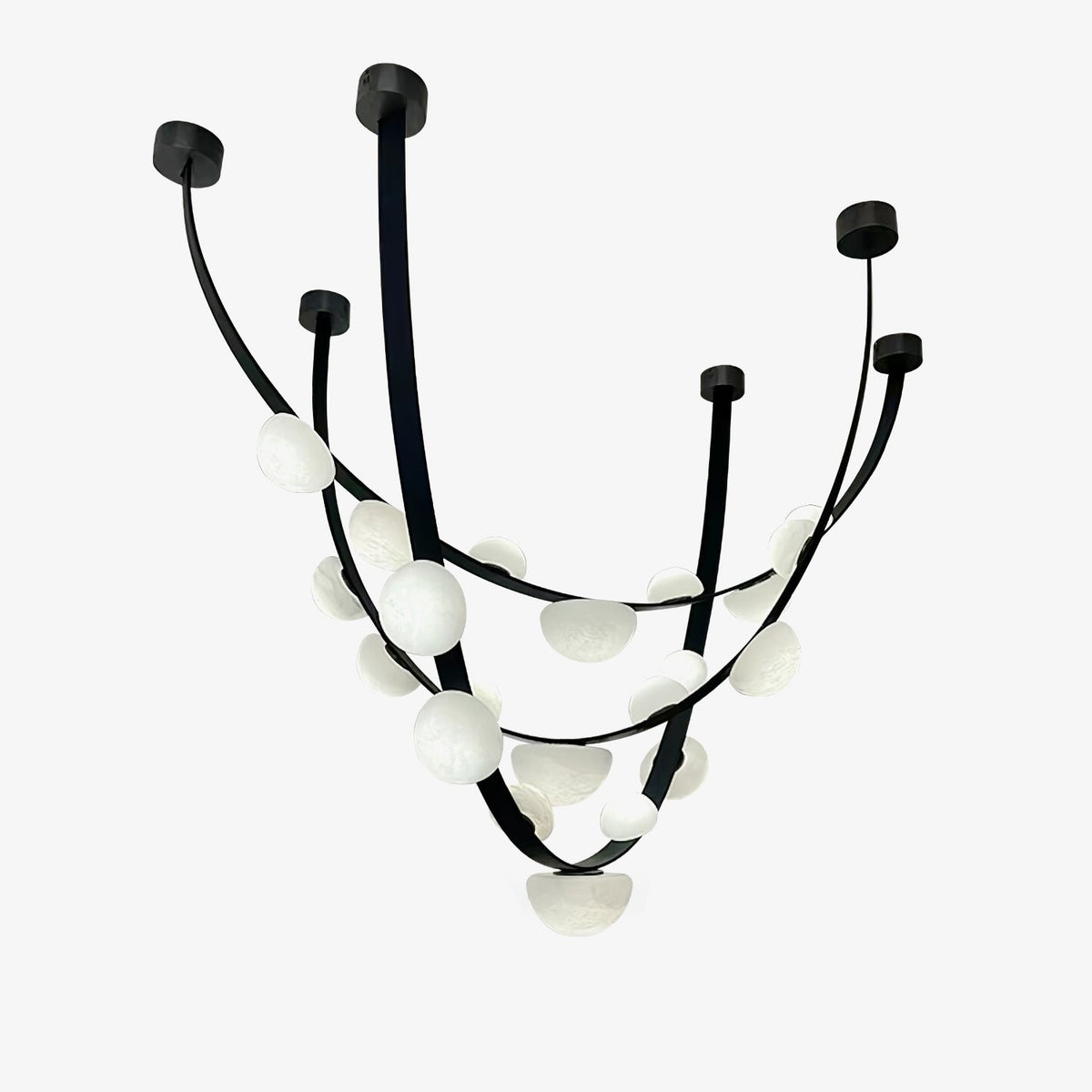 Dew Drops Alabaster LED Chandelier – Black White Warm Light - L 74″ x H 47.2″Black & WhiteWarm LightBlushlighting