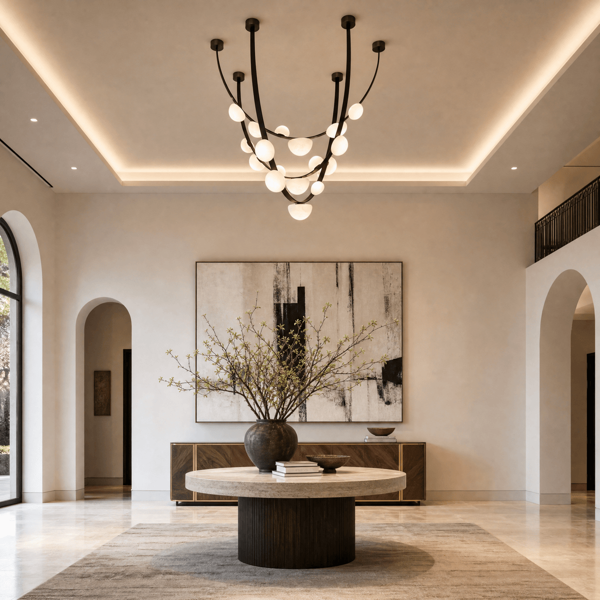 Dew Drops Alabaster LED Chandelier – Black White Warm Light - L 74″ x H 47.2″Black & WhiteWarm LightBlushlighting