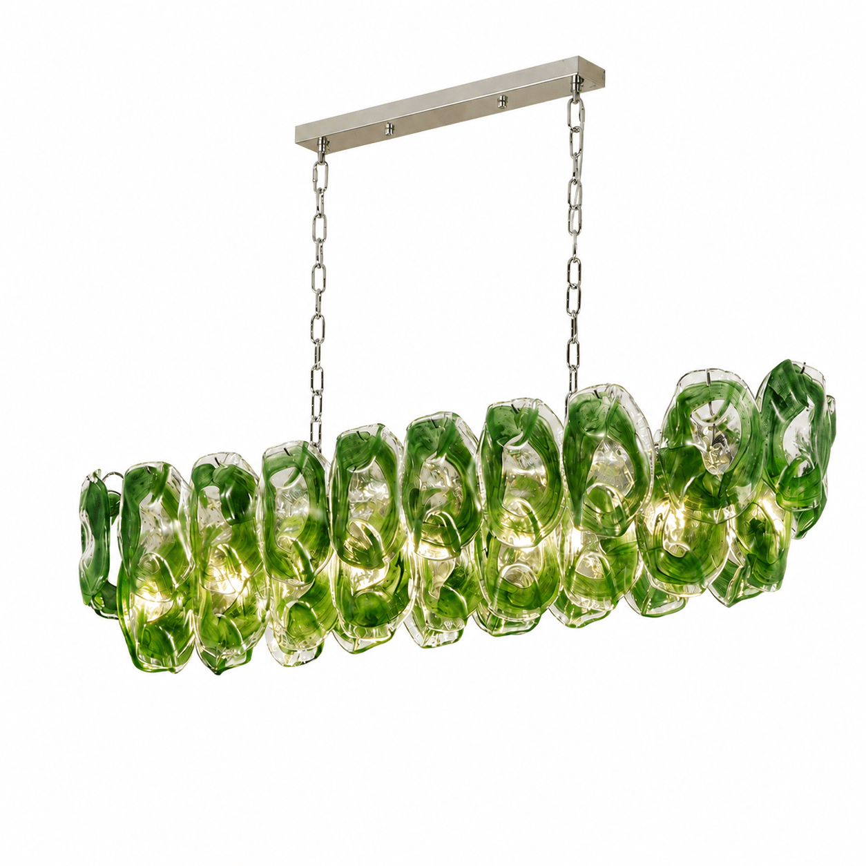 Dining Room Chandelier | Sculptural Green Glass Linear Style | Verdalia - L39.4” × W13.8” × H11.4”Blushlighting