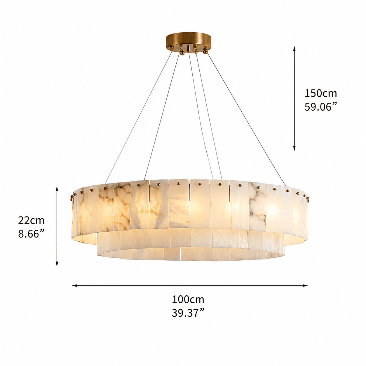 Dining Room Chandelier | Spanish Alabaster Tiered Style | Solenne - D39.4” × H8.7”Blushlighting