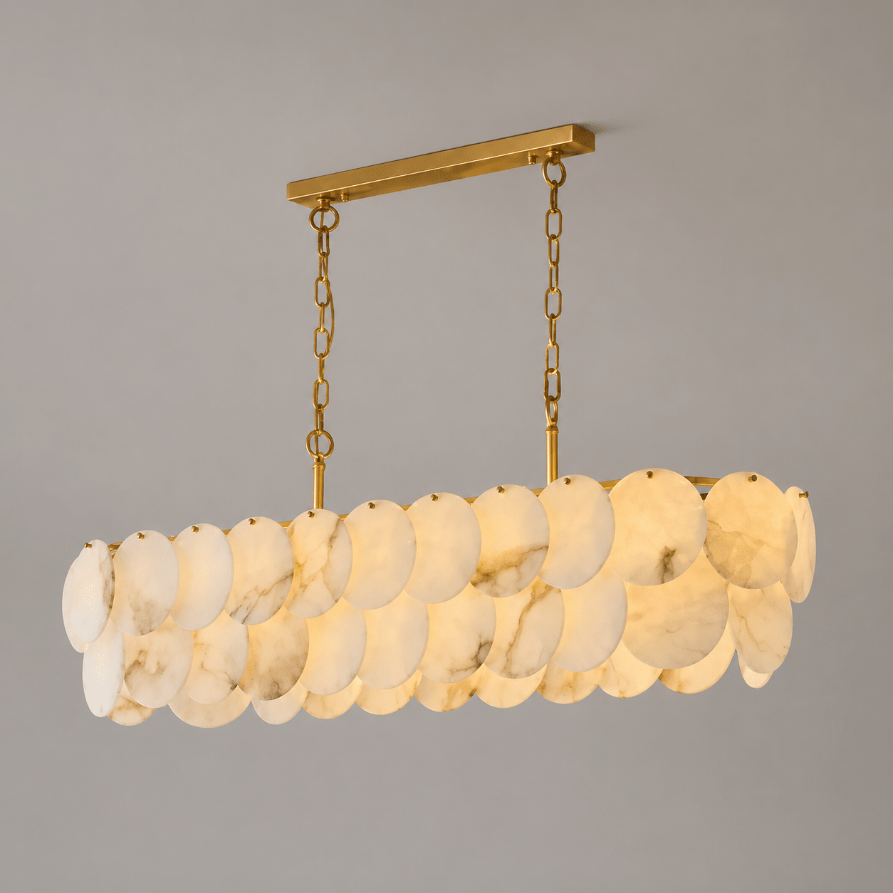 Dining Room Linear Chandelier | French Art Deco Spanish Alabaster | Valencia - L47.24 × W11.81 × H11 inBlushlighting