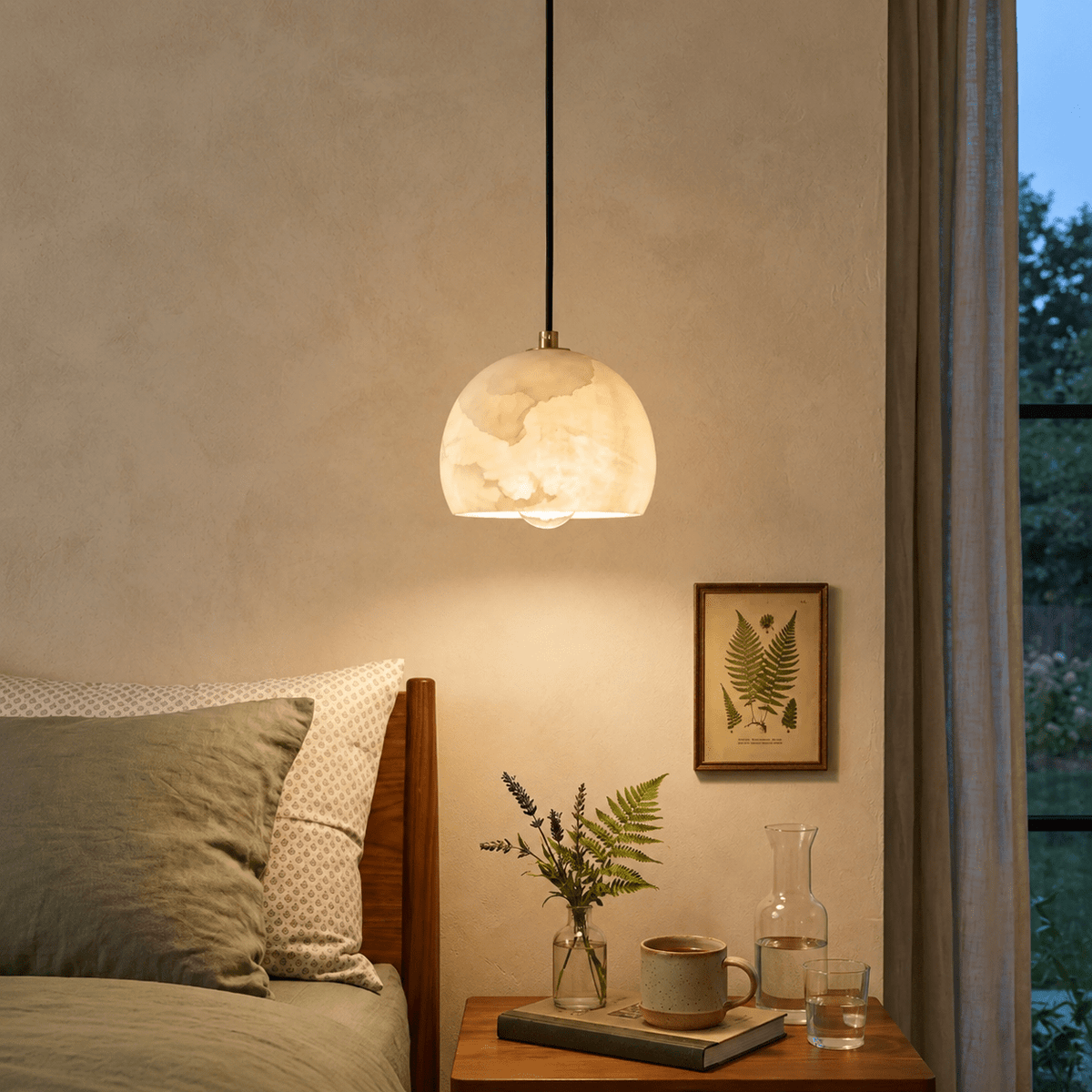 Dining Room Pendant Light | Italian Modern Alabaster | Lunetta - D7.87” × H5.91”Blushlighting