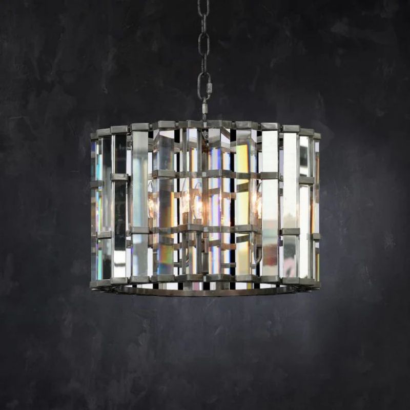 Dora Glass Round Chandelier - 9“Polished NickelBlushlighting