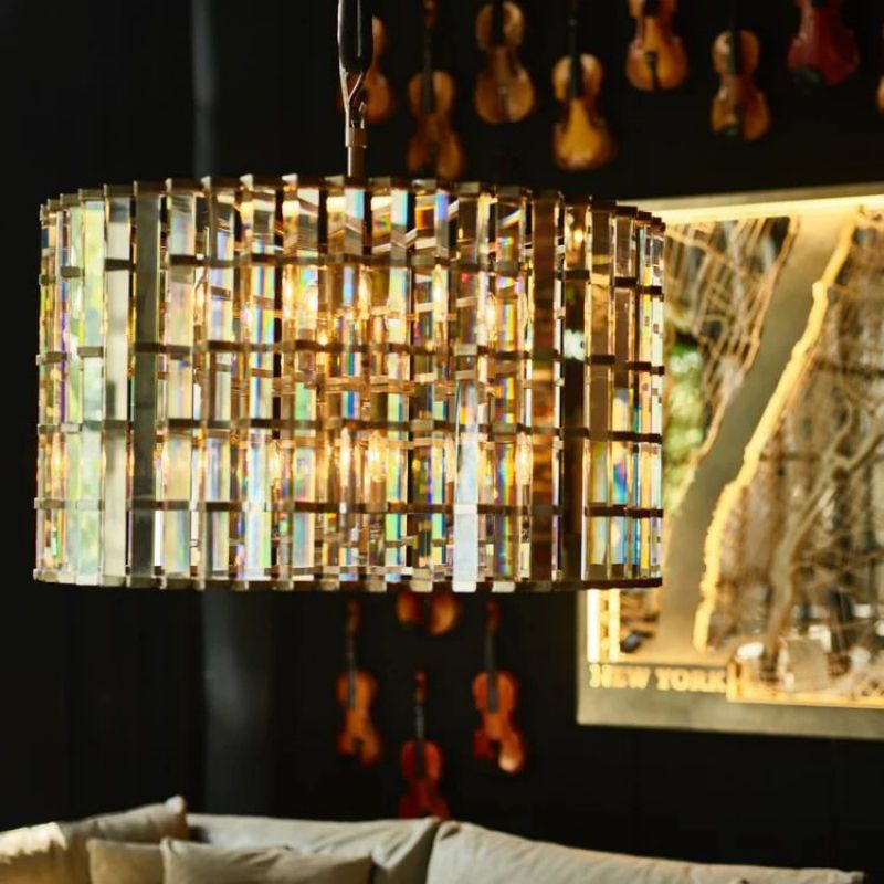 Dora Glass Round Chandelier - 9“Polished NickelBlushlighting