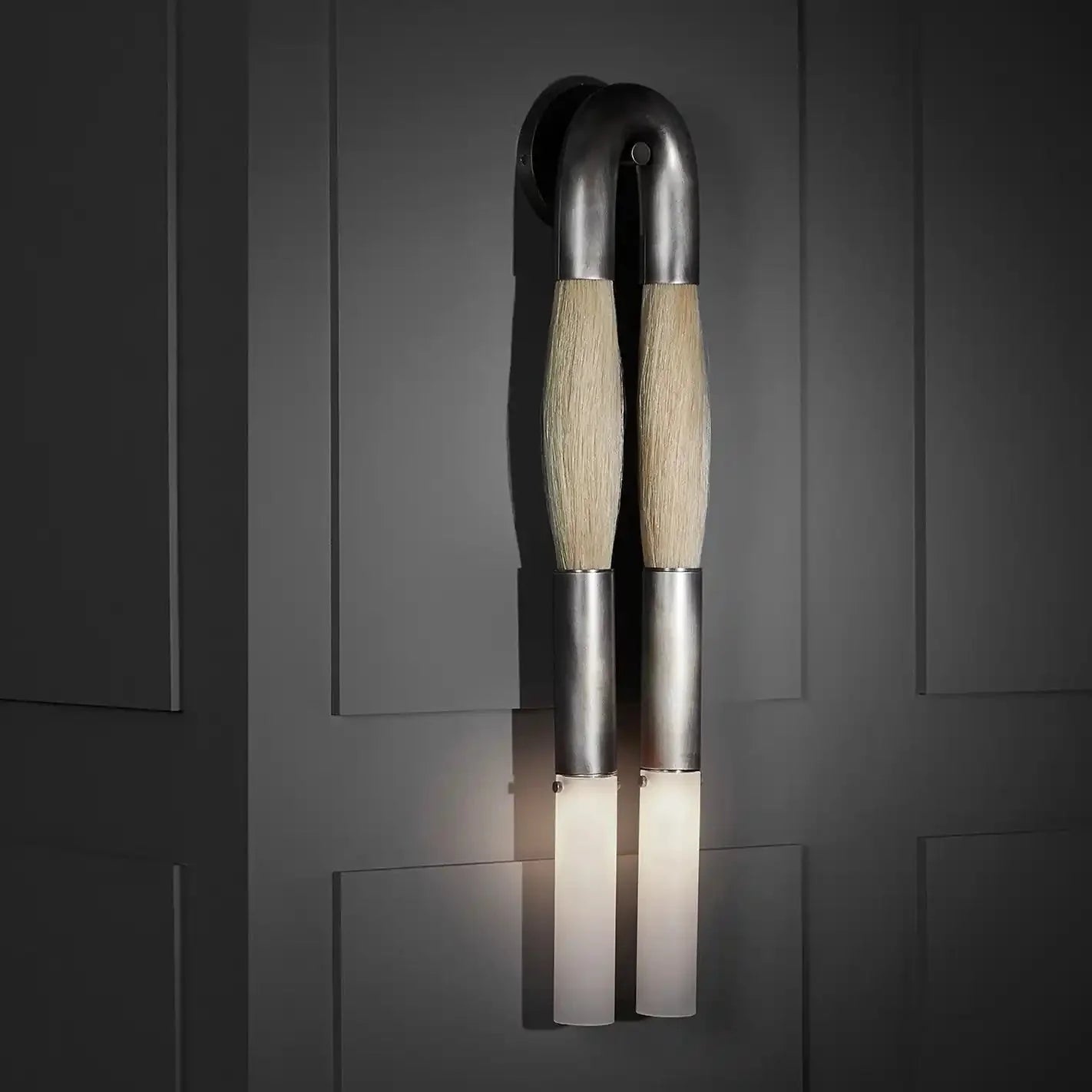 Double Head Antonia Horsehair Sconce - Dia 14cm X H 78cm / ∅ 5.5″ X H 30″Blackened BrassPalominoBlushlighting