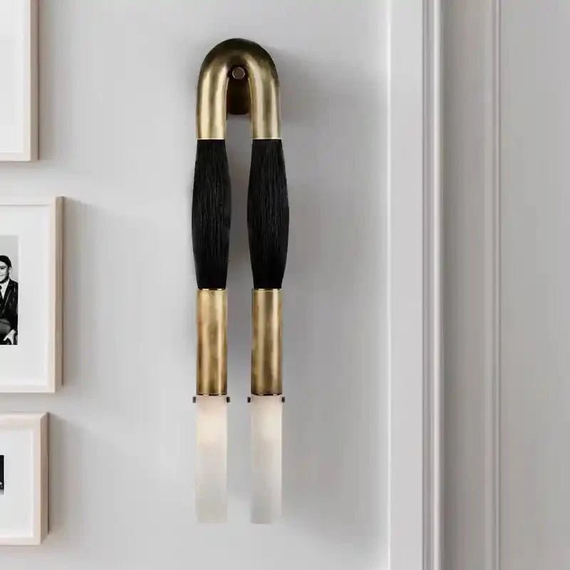 Double Head Antonia Horsehair Sconce - Dia 14cm X H 78cm / ∅ 5.5″ X H 30″Aged BrassJet BlackBlushlighting
