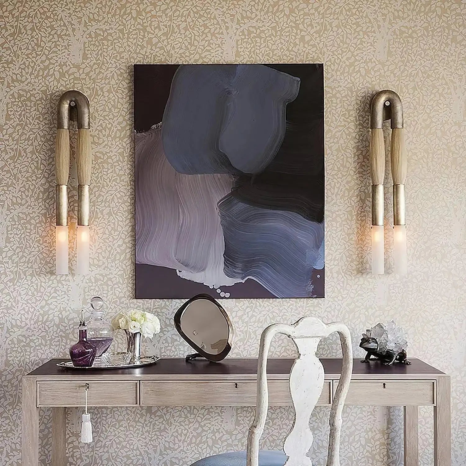 Double Head Antonia Horsehair Sconce - Dia 18cm x H 67cm / ∅ 7.1″ x H 26.4″Aged BrassPalominoBlushlighting