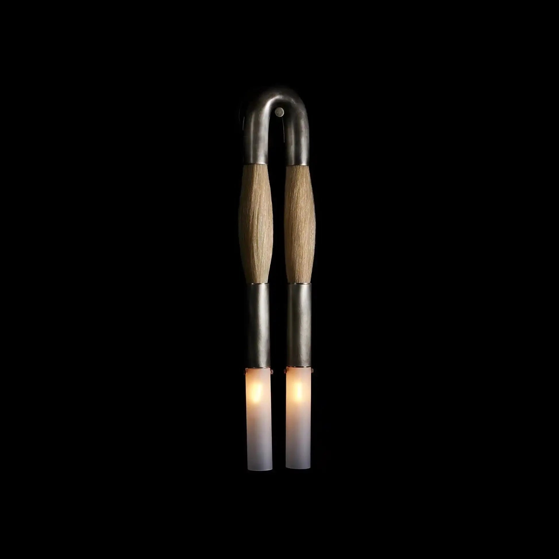 Double Head Antonia Horsehair Sconce - Dia 14cm X H 78cm / ∅ 5.5″ X H 30″Blackened BrassPalominoBlushlighting