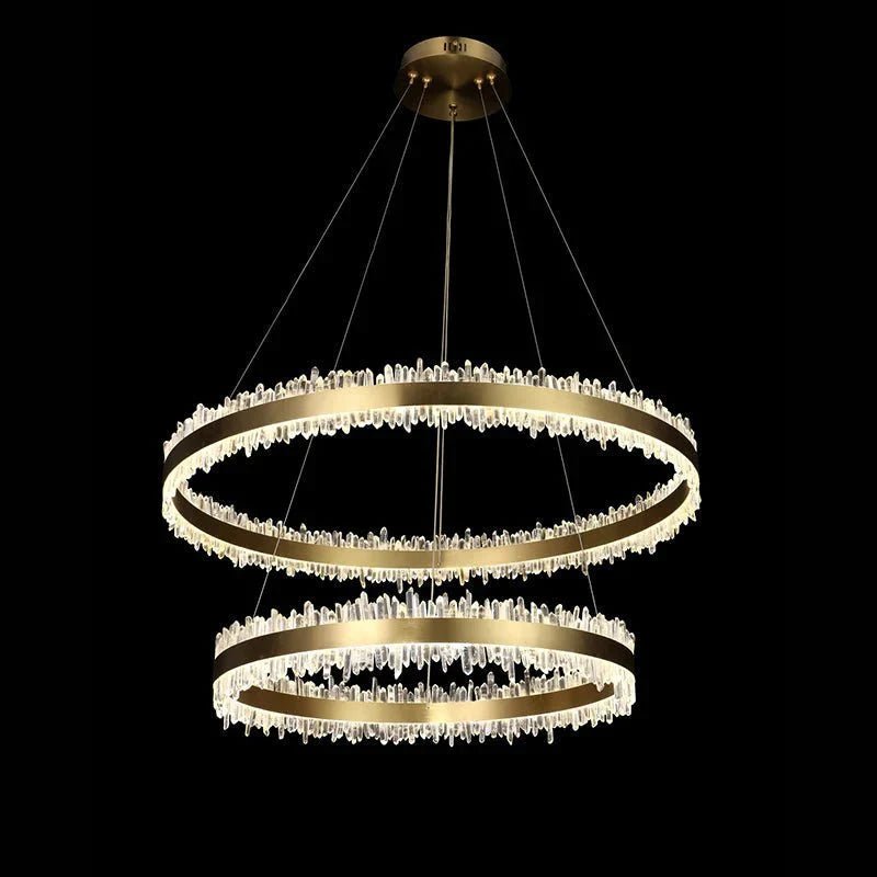 Double Round Rings Quartz Crystal Chandelier Hanging Modern Chandelier for Living Room - Diam 31.5'' + 16''Blushlighting