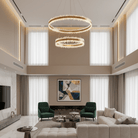 Double Round Rings Quartz Crystal Chandelier Hanging Modern Chandelier for Living Room - Diam 31.5'' + 16''Blushlighting