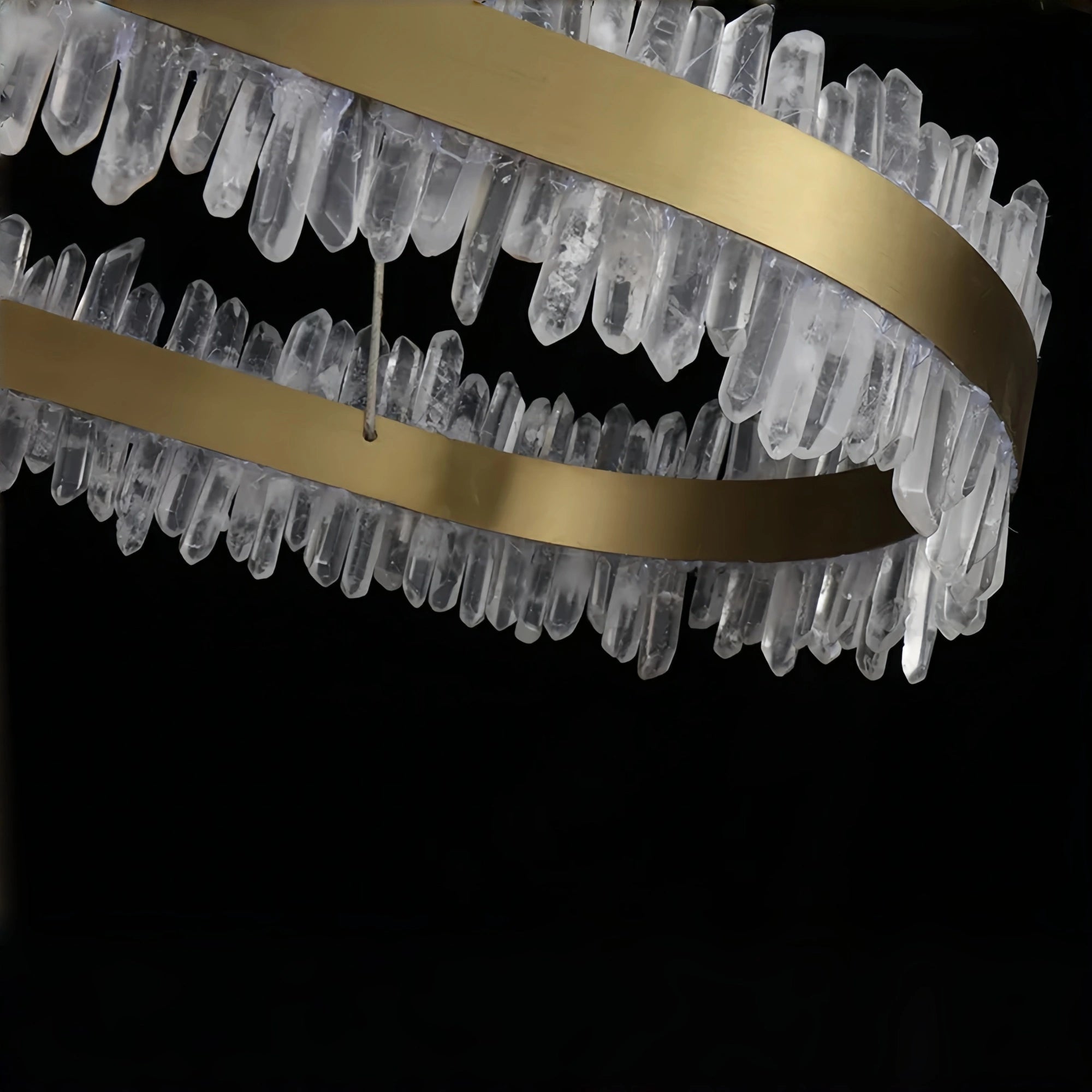 Double Round Rings Quartz Crystal Chandelier Hanging Modern Chandelier for Living Room - Diam 31.5'' + 16''Blushlighting