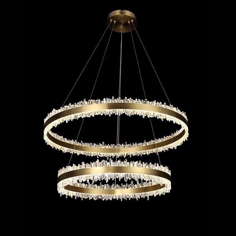 Double Round Rings Quartz Crystal Chandelier Hanging Modern Chandelier for Living Room - Blushlighting