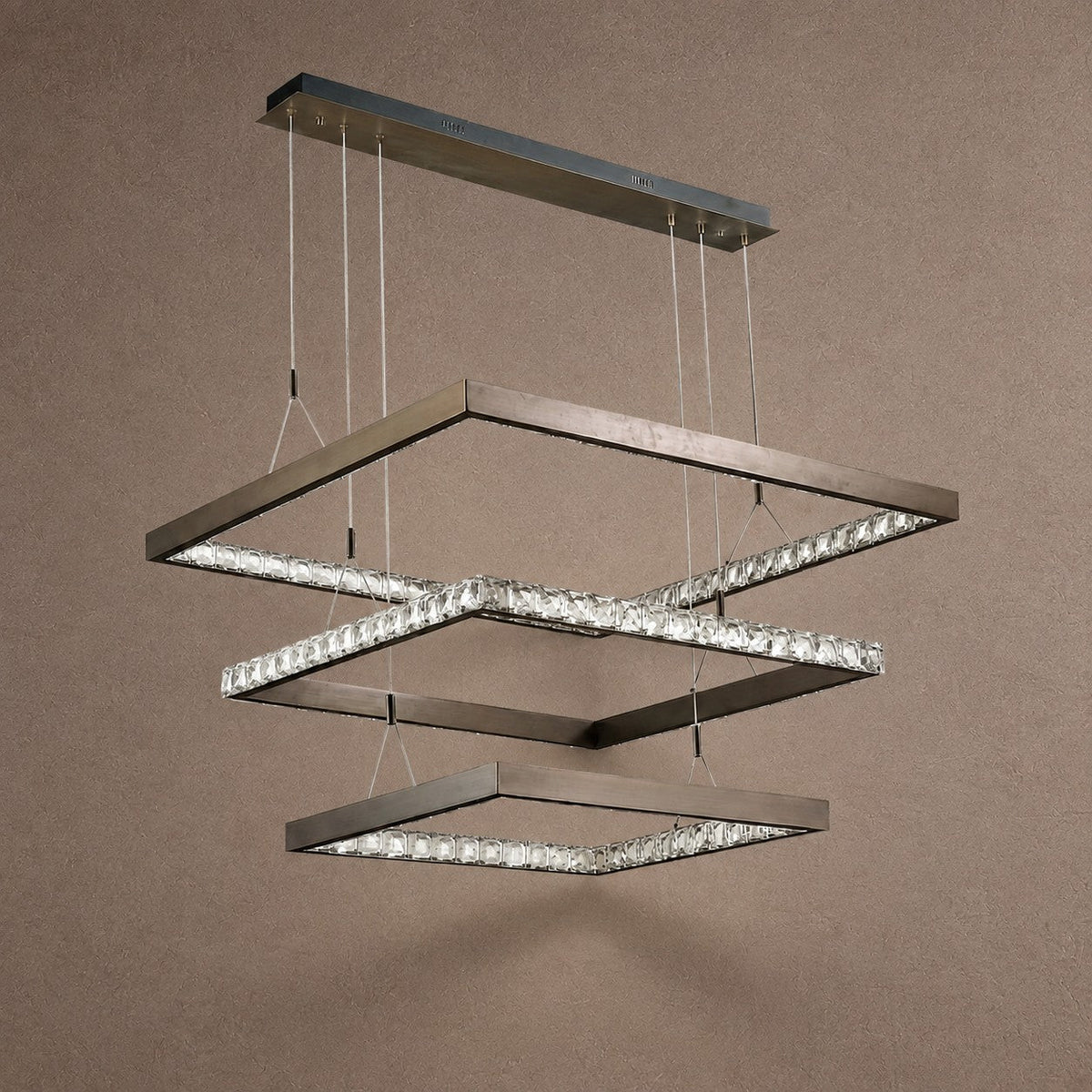 Drake Triple-Tier Square Crystal Chandelier 40.9" W - Blushlighting