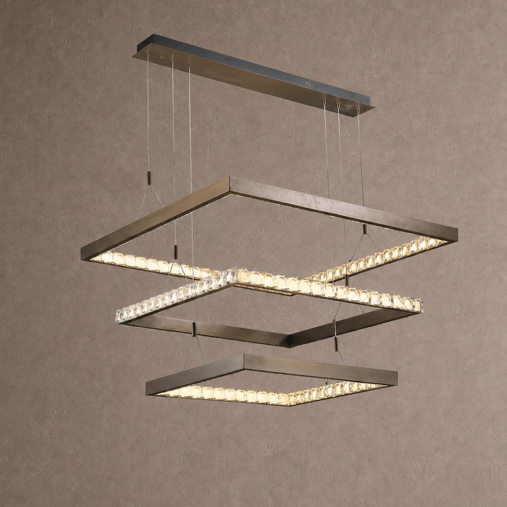 Drake Triple-Tier Square Crystal Chandelier 40.9" W - Blushlighting